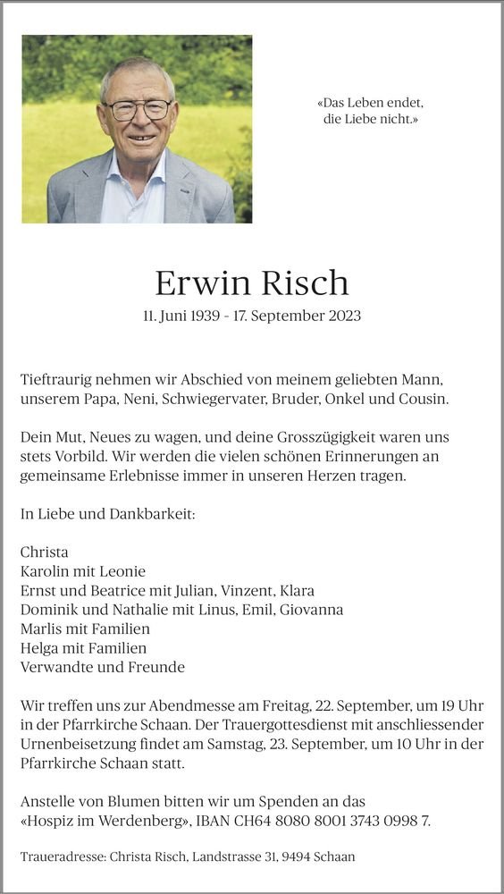 Trauern Sie um Erwin Risch gedenken.li vat